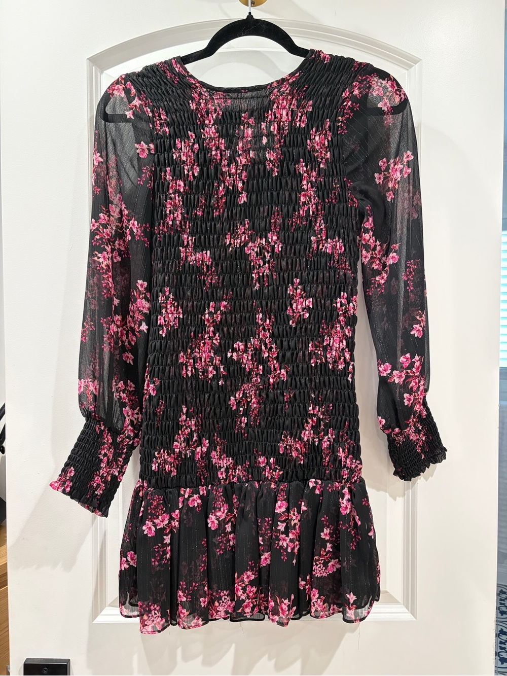 Misa Los Angeles Black Mini Dress with Pink Floral Print
